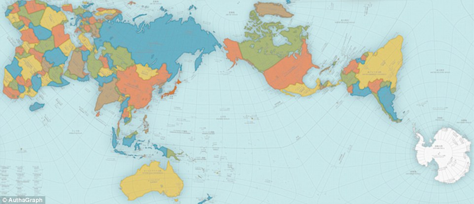 The map that shows what the world REALLY looks like: Japanese design flattens the Earth to show how big landmasses and oceans really are
